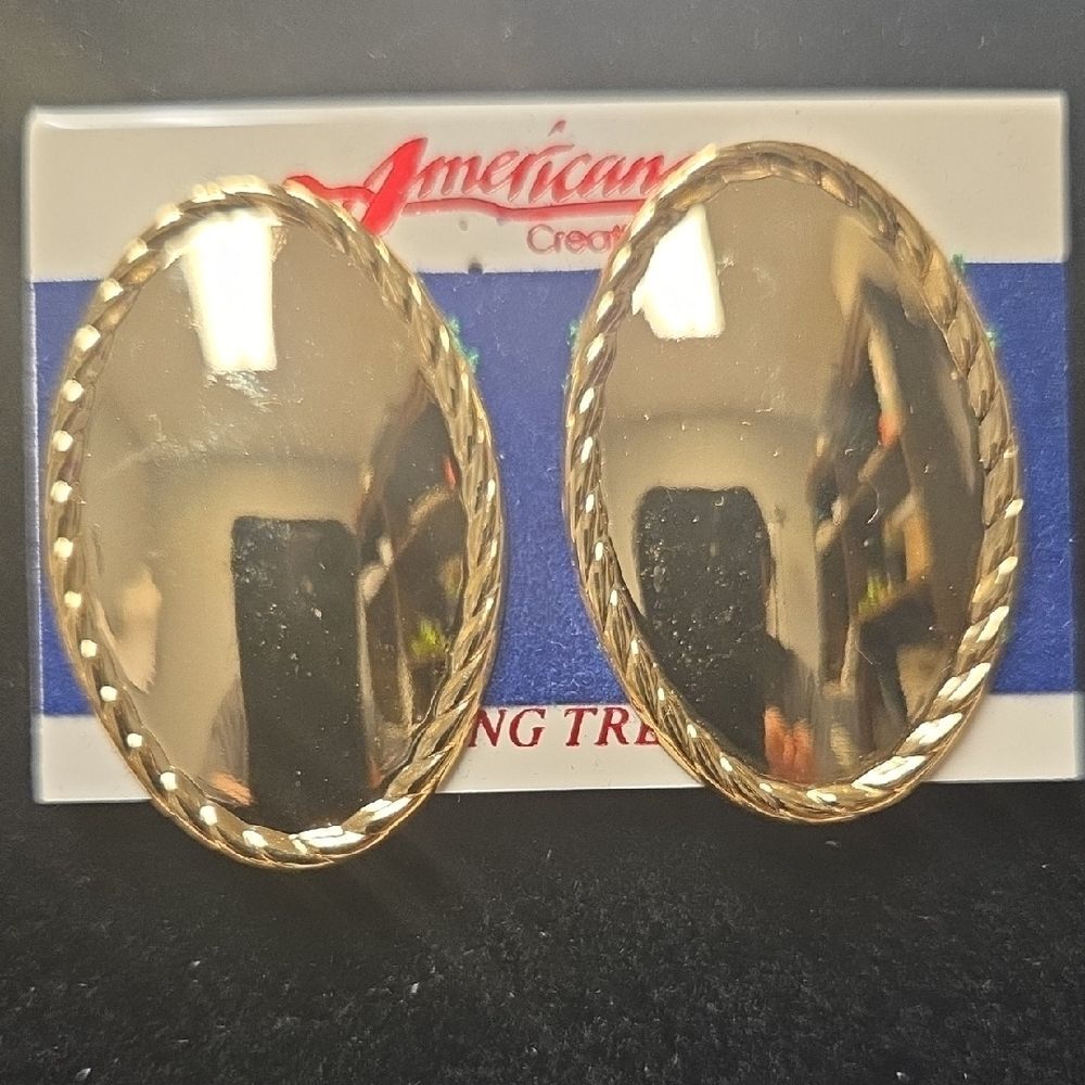 Gold Clip On Oval Earrings